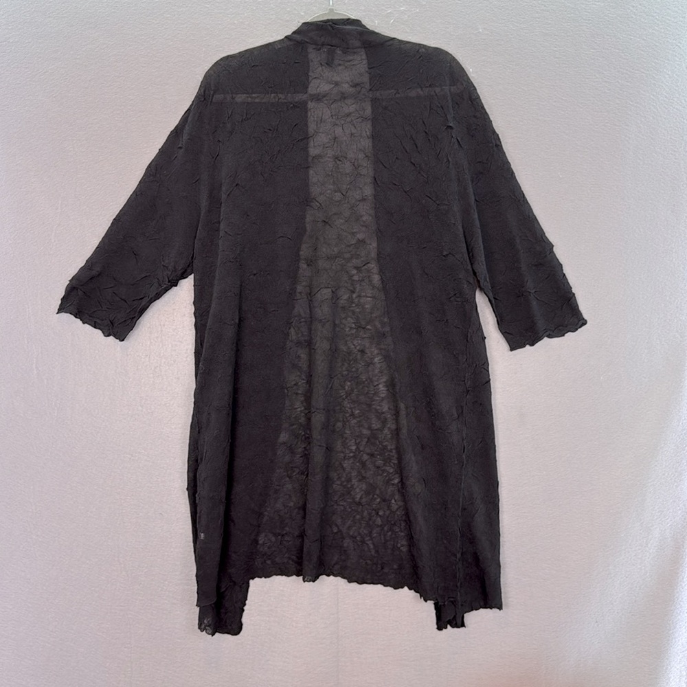 Eileen Fisher women’s Black crinkle Open Front Cardigan semi sheer 3/4 sleeve XL - Picture 4 of 4